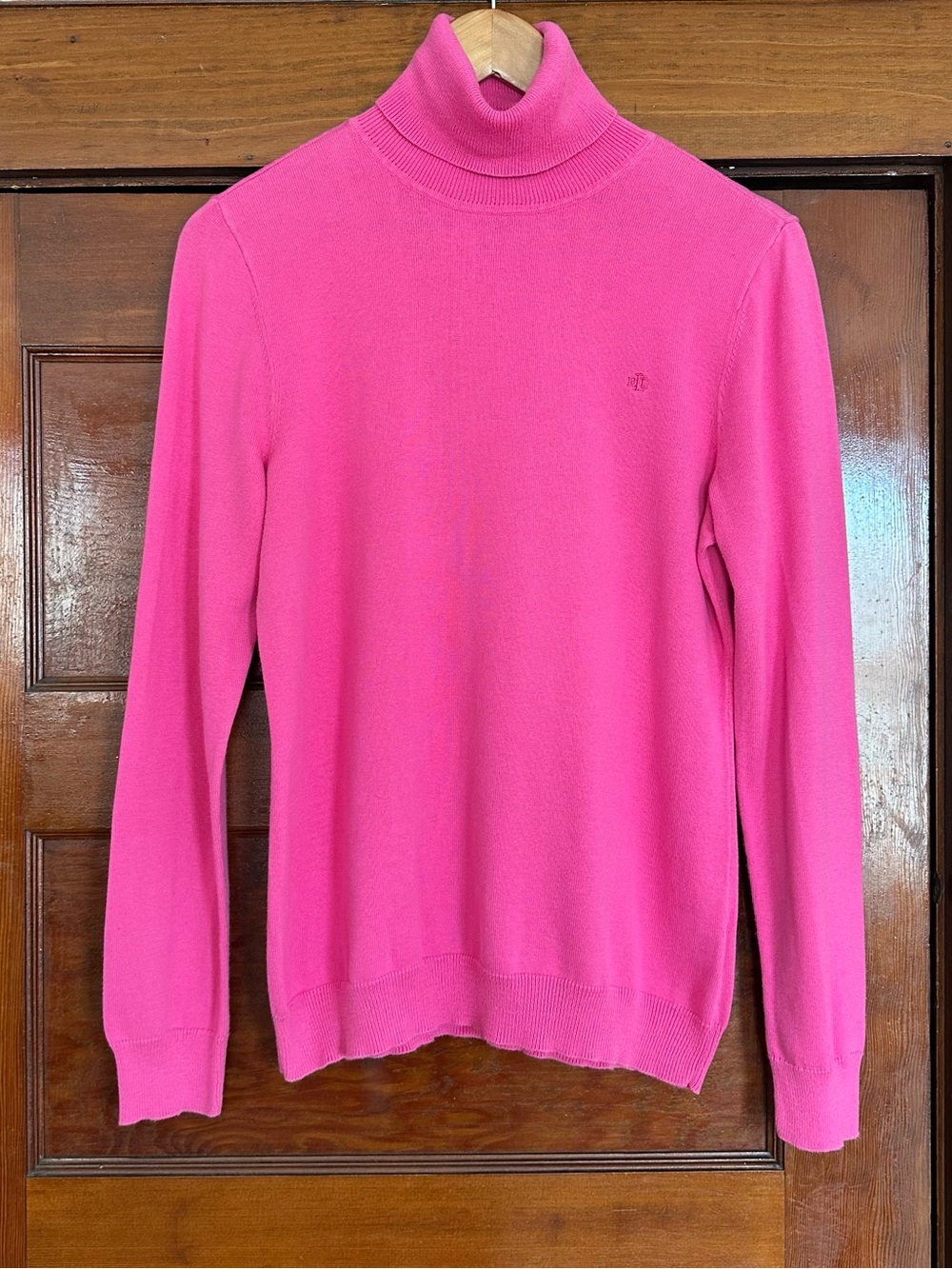 Lauren Ralph Lauren Vibrant Pink Long Sleeve Turtleneck Sweater Sz Large Cotton